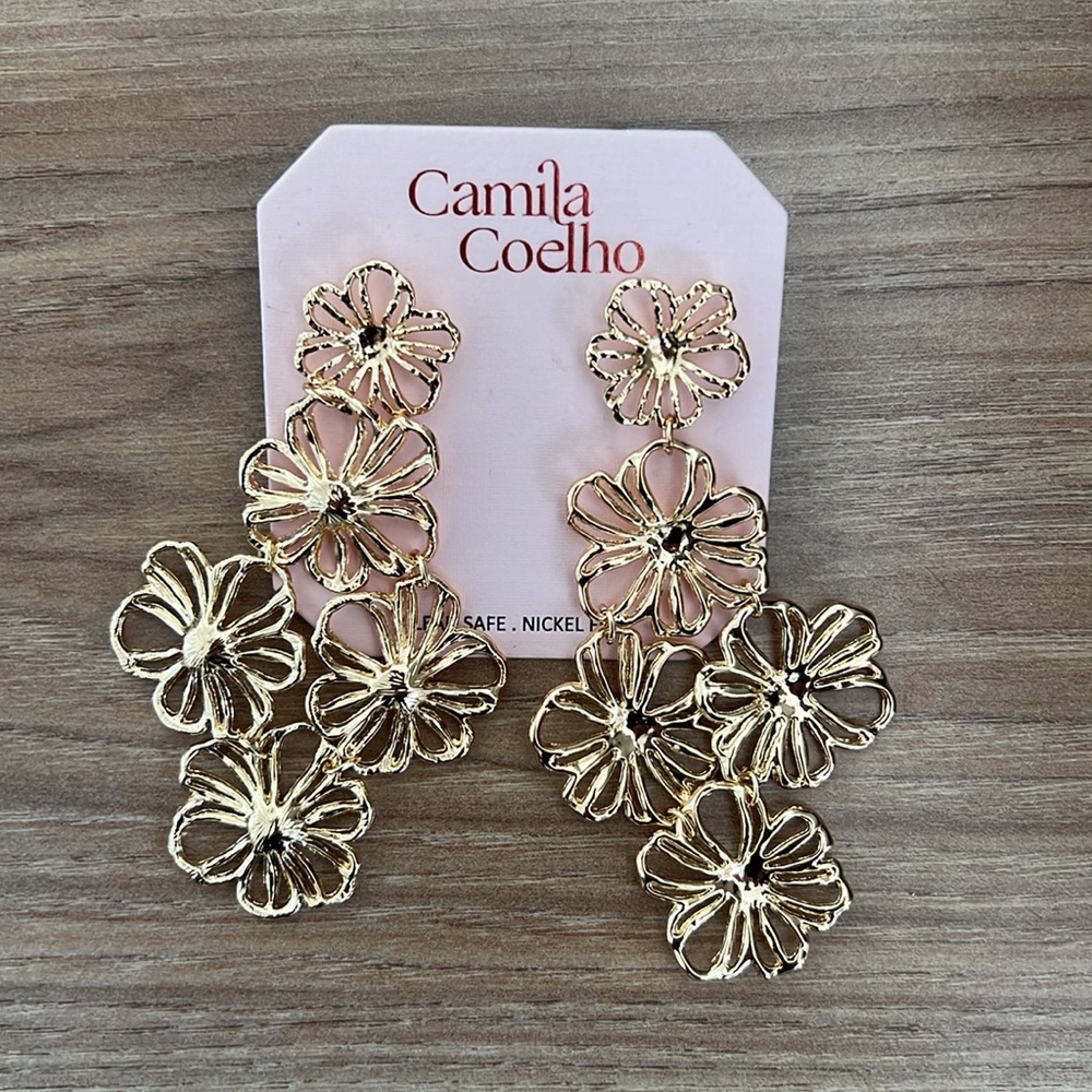 Camila Coelho Gold Floral Drop Earrings